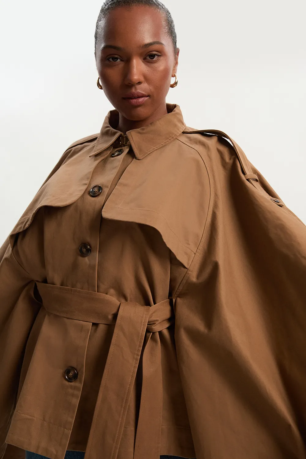 Plus Size Cape Detail Trench Coat BKK25241 3 Plus Size Cape Detail Trench Coat BKK25241
