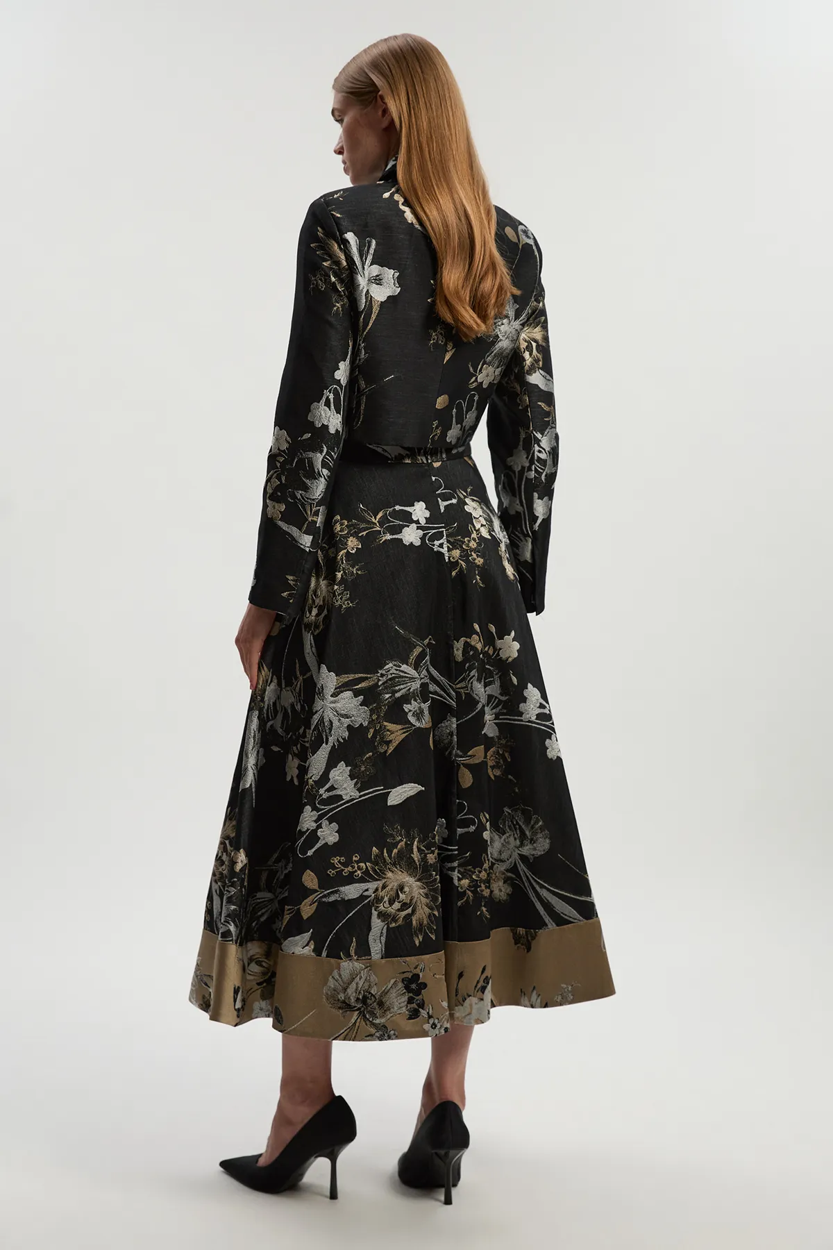 Floral Jacquard Tailored Full Midi Skirt BKK25246