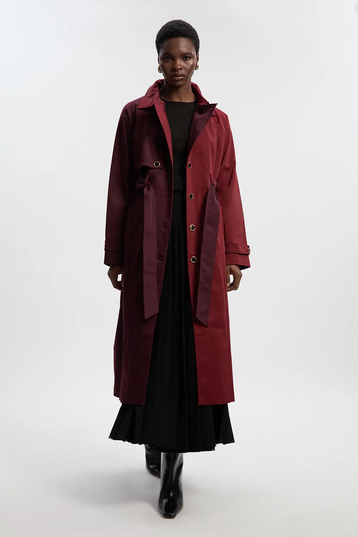 Petite Colour Block Belted Tailored Trench Coat BKK25256