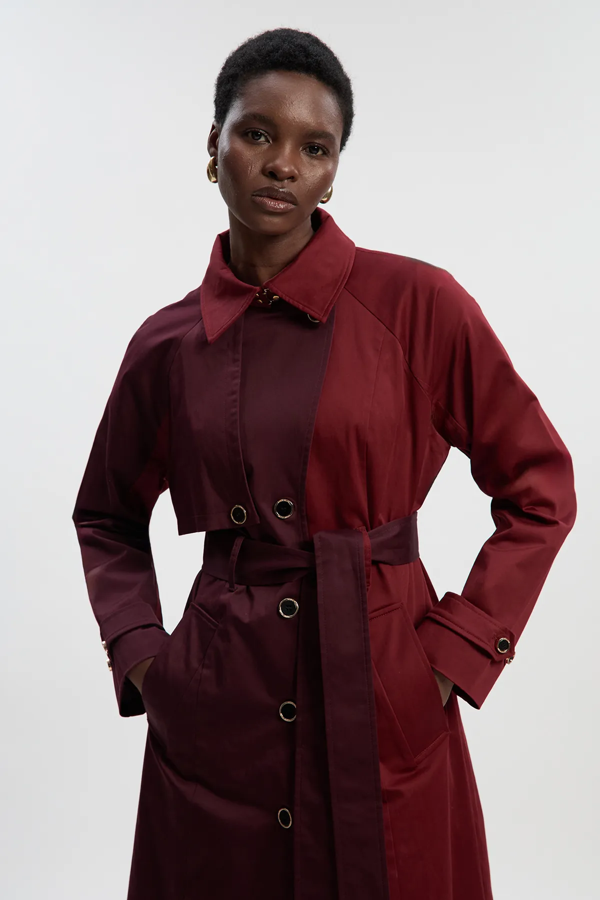 Petite Colour Block Belted Tailored Trench Coat BKK25256