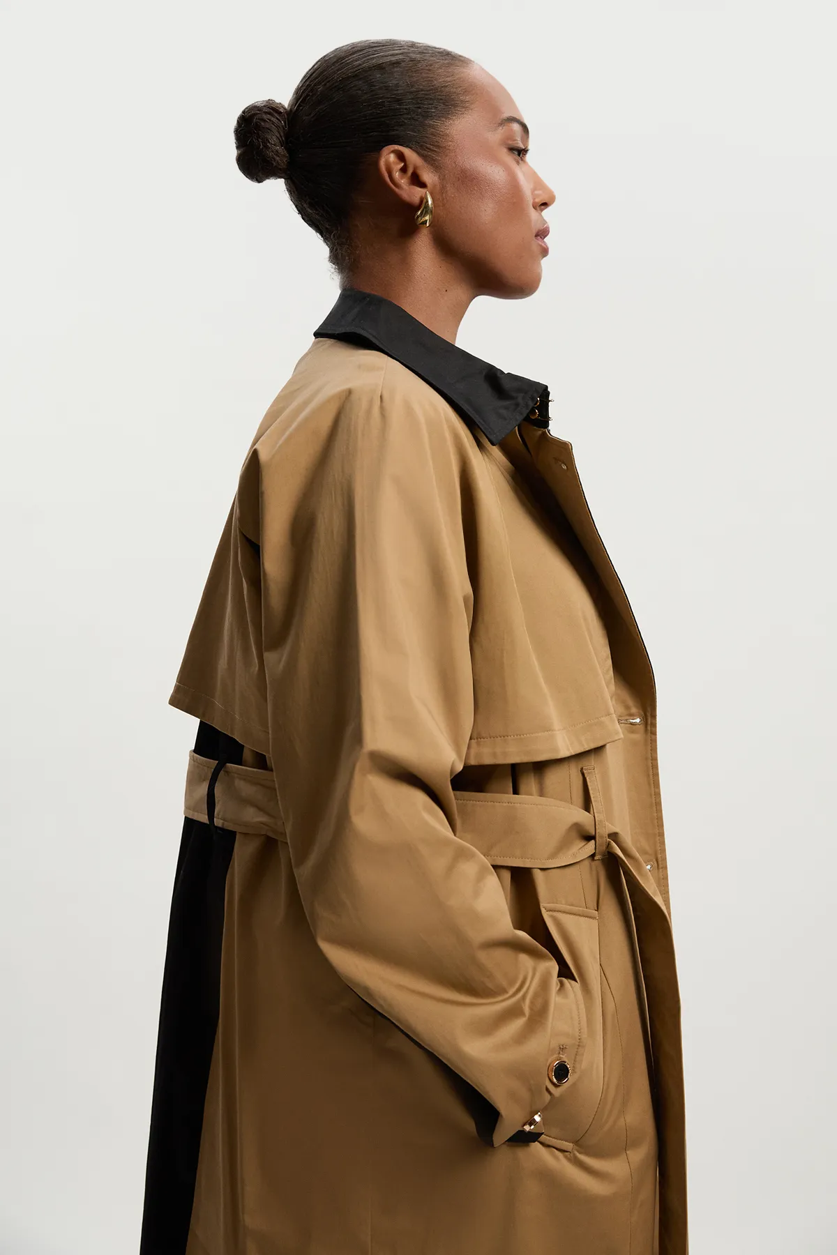 Plus Size Colour Block Belted Tailored Trench Coat BKK25260