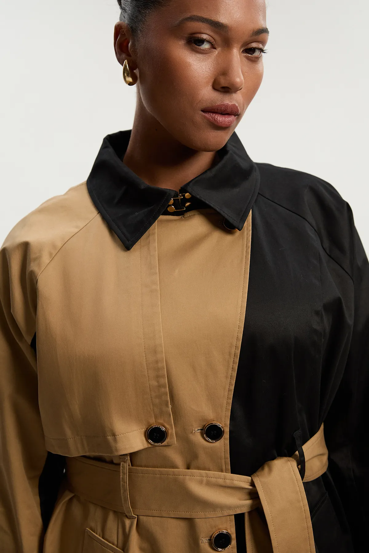 Plus Size Colour Block Belted Tailored Trench Coat BKK25260 3 Plus Size Colour Block Belted Tailored Trench Coat BKK25260