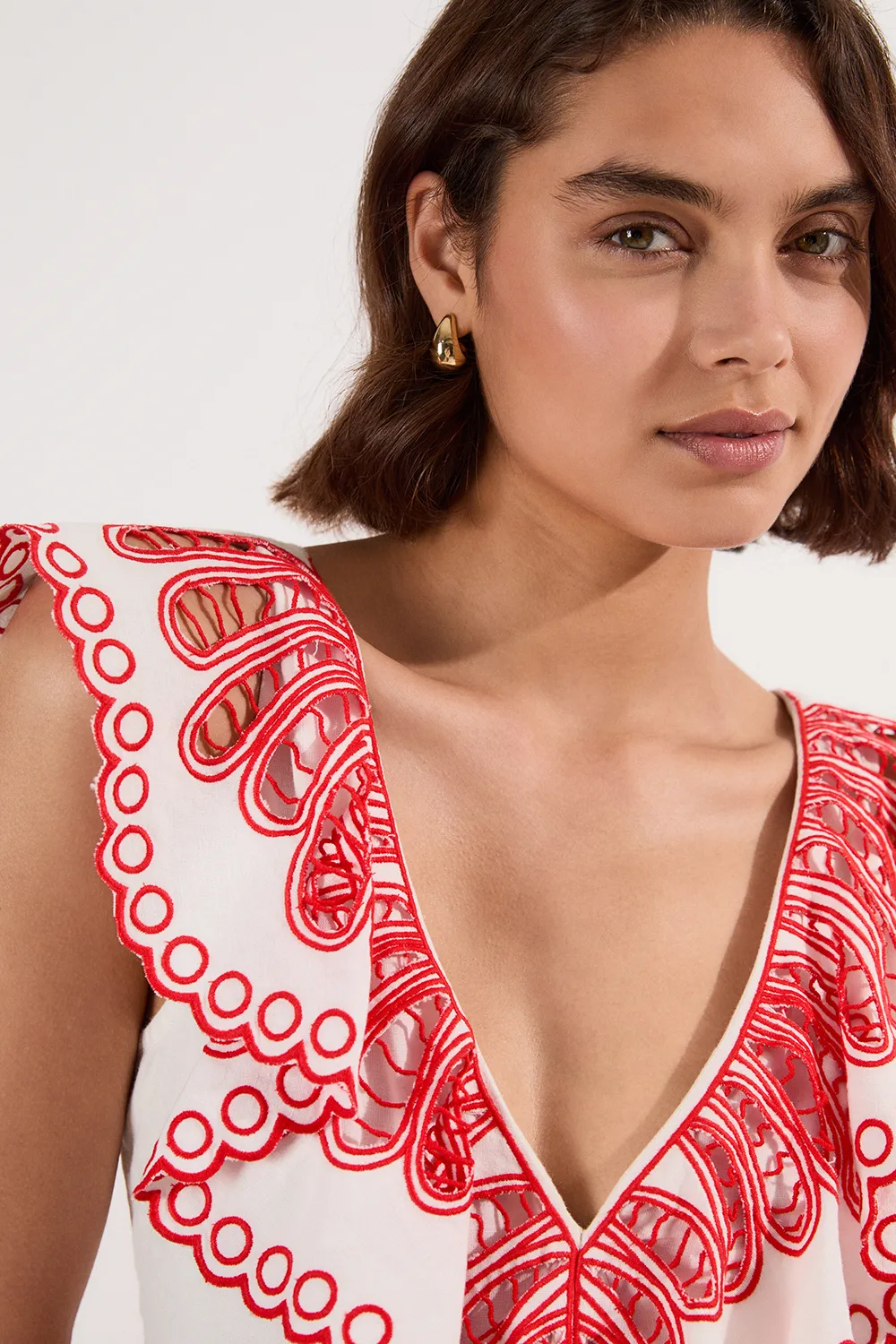 Cutwork Embroidered Ruffle Woven Mini Dress BKK25269 3 Cutwork Embroidered Ruffle Woven Mini Dress BKK25269