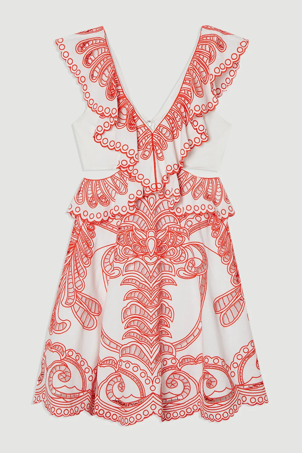 Cutwork Embroidered Ruffle Woven Mini Dress BKK25269 4 Cutwork Embroidered Ruffle Woven Mini Dress BKK25269