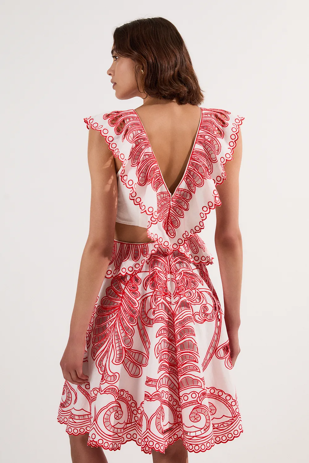 Cutwork Embroidered Ruffle Woven Mini Dress BKK25269 5 Cutwork Embroidered Ruffle Woven Mini Dress BKK25269