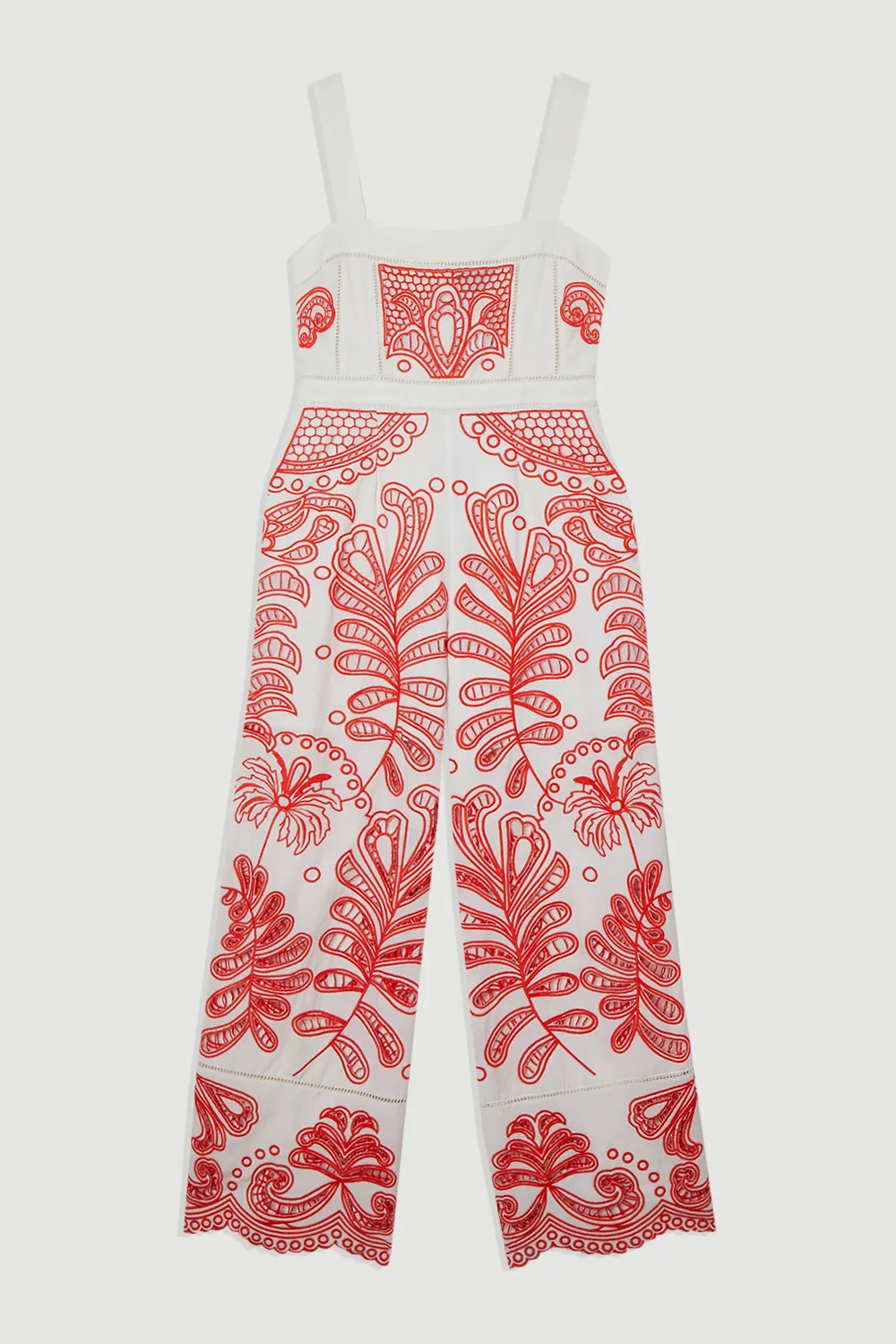 Cutwork Embroidered Wide Leg Woven Jumpsuit BKK25270 4 Cutwork Embroidered Wide Leg Woven Jumpsuit BKK25270