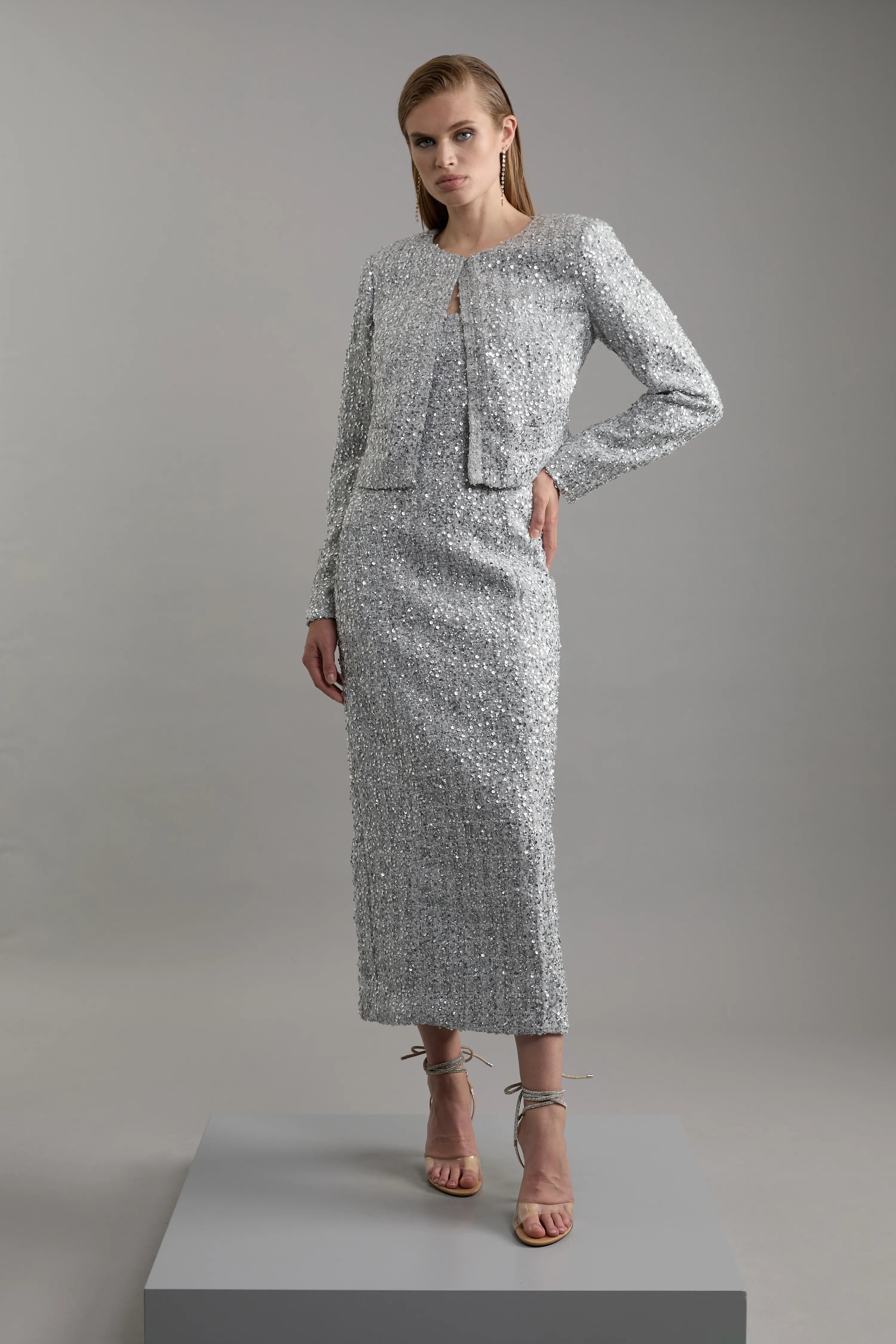 Petite Sequin Metallic Boucle Tailored Maxi Dress BKK20682 6 Petite Sequin Metallic Boucle Tailored Maxi Dress BKK20682