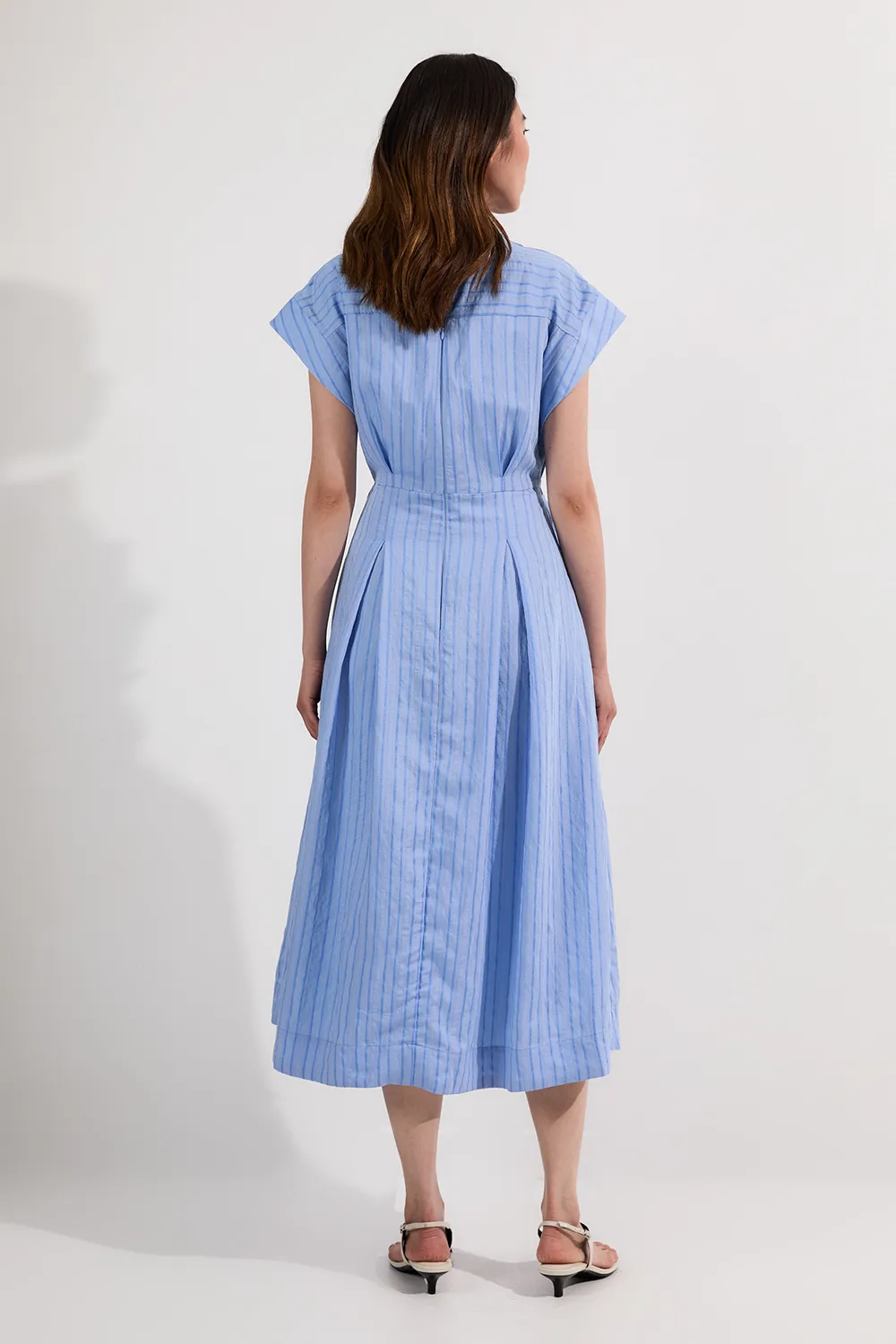 Cotton Stripe High Neck Belted Woven Midi Shirt Dress BKK25278 5 Cotton Stripe High Neck Belted Woven Midi Shirt Dress BKK25278