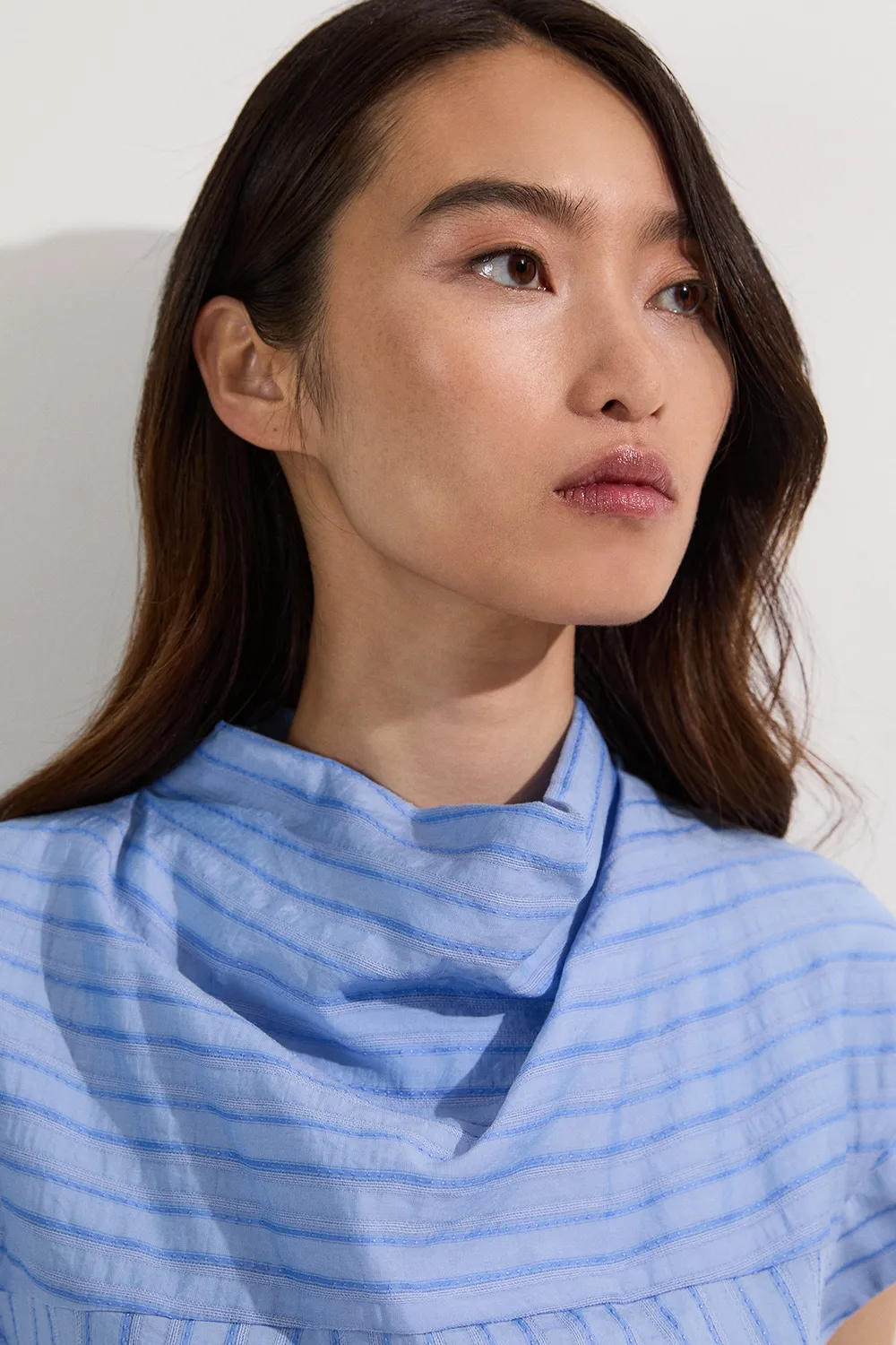 Cotton Stripe High Neck Woven Top BKK25280