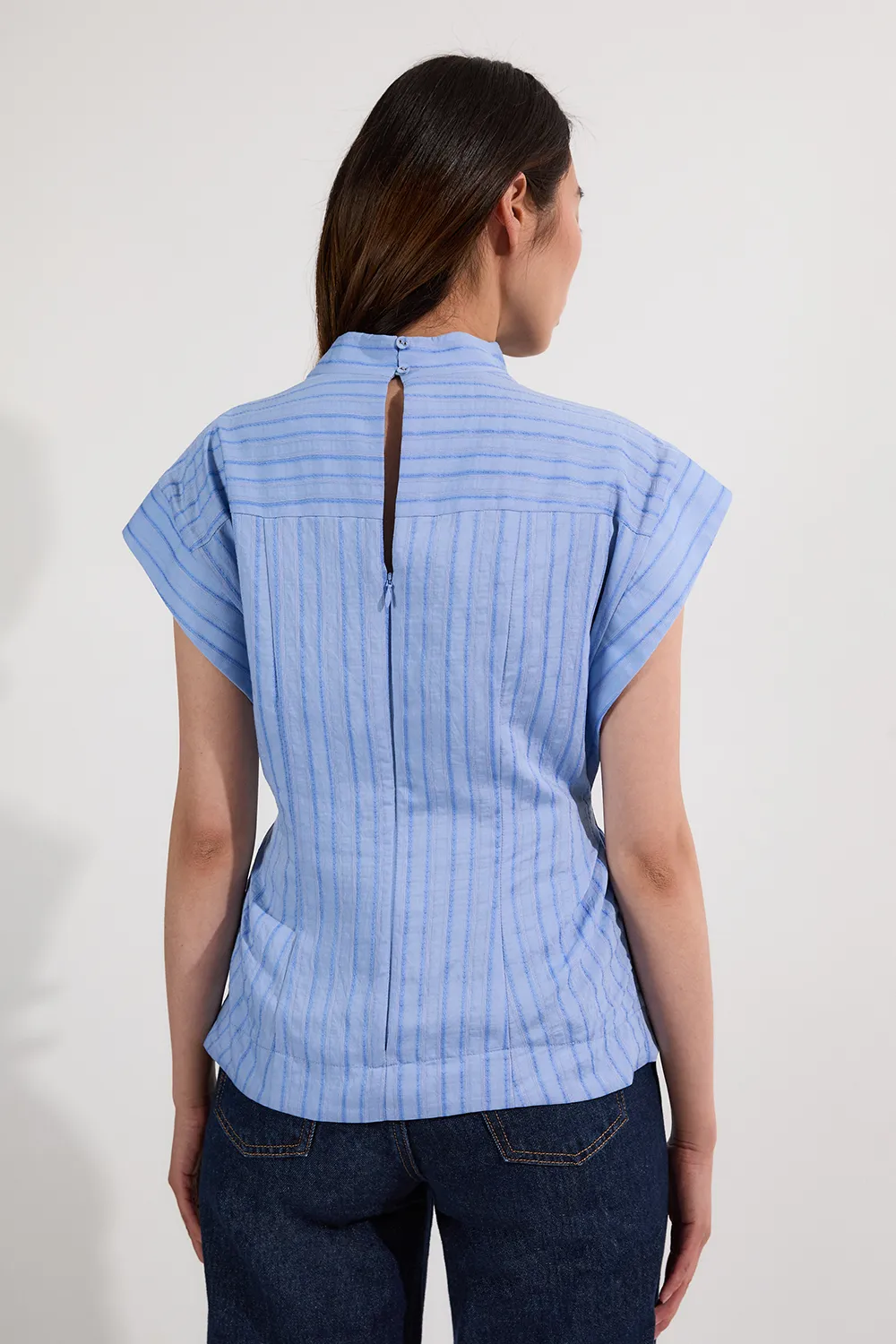 Cotton Stripe High Neck Woven Top BKK25280 5 Cotton Stripe High Neck Woven Top BKK25280