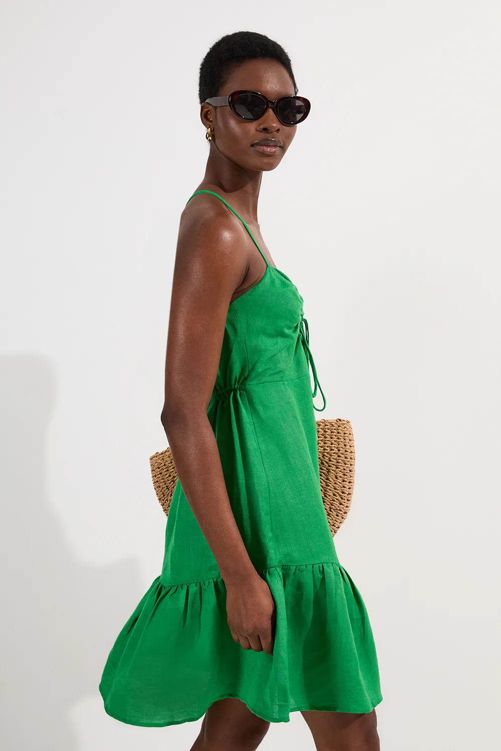 Petite Viscose Linen Woven Mini Beach Dress BKK25309