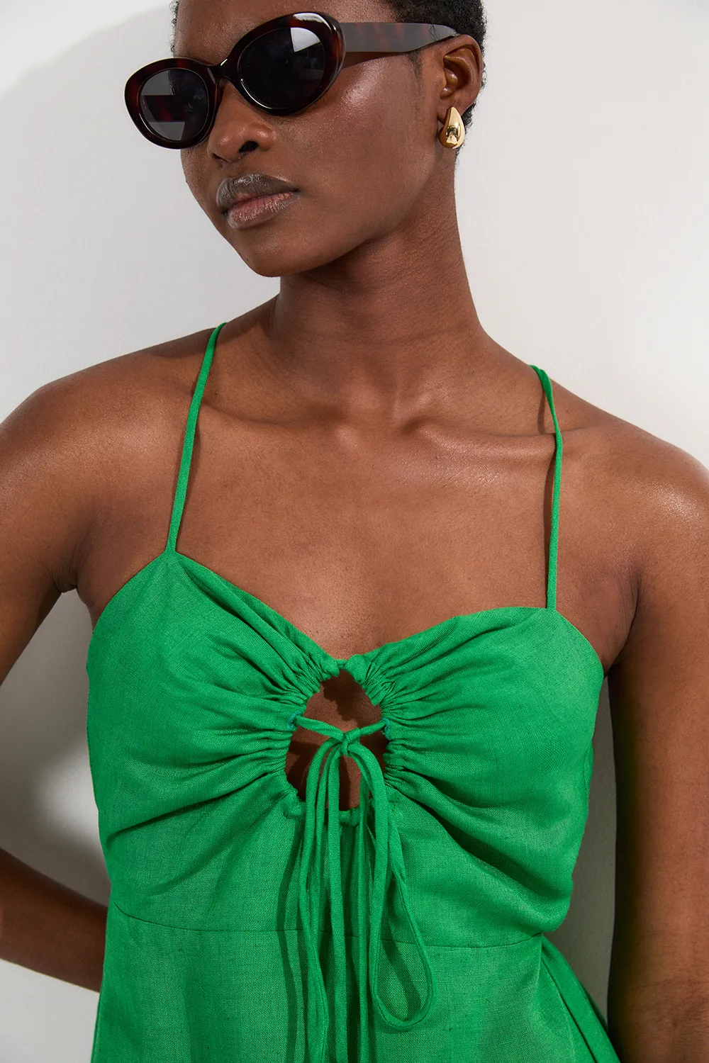 Petite Viscose Linen Woven Mini Beach Dress BKK25309