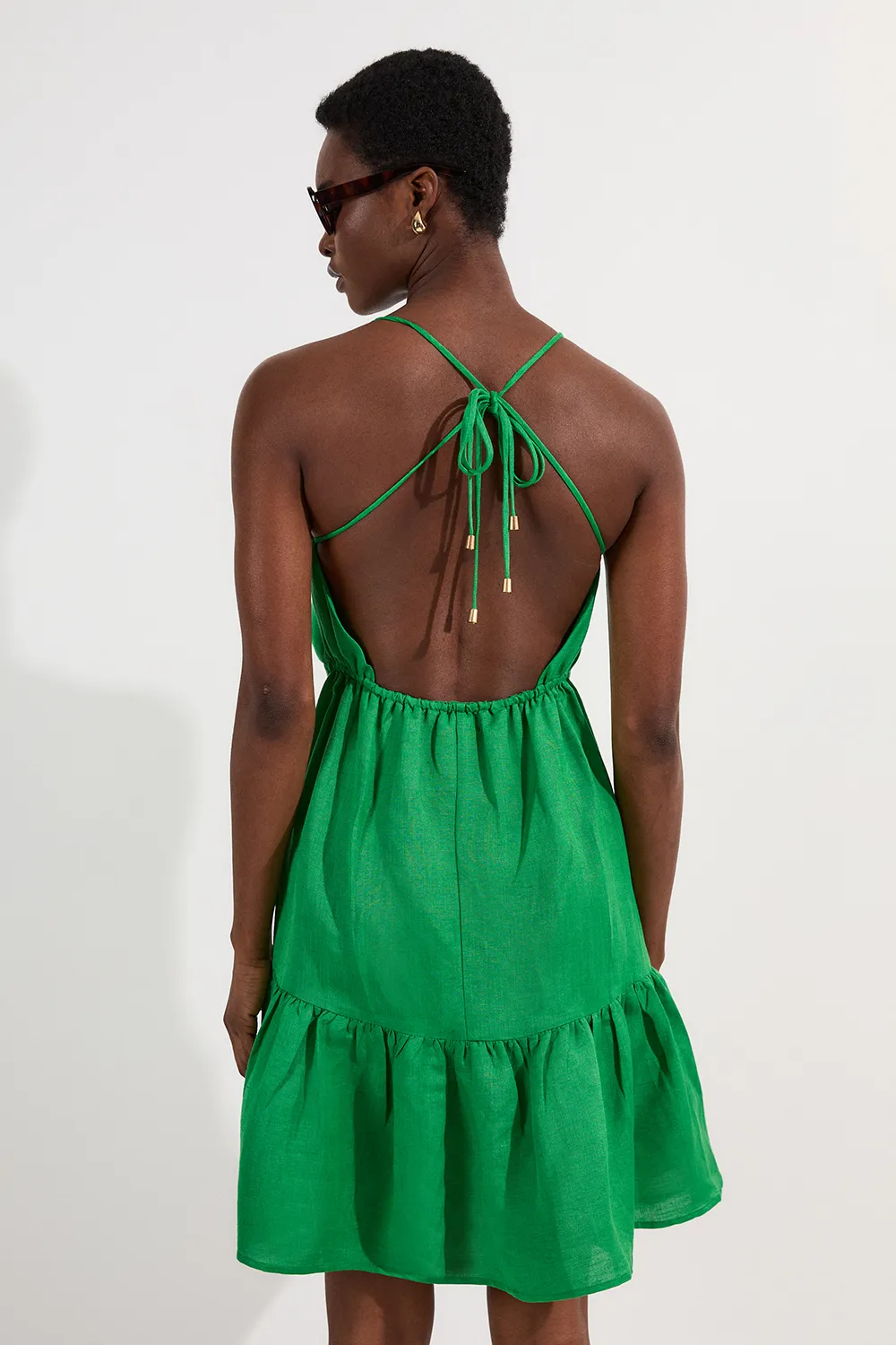 Petite Viscose Linen Woven Mini Beach Dress BKK25309