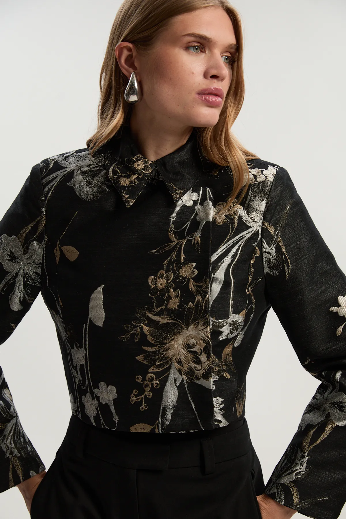 Floral Jacquard Tailored Jacket BKK25331 5 Floral Jacquard Tailored Jacket BKK25331