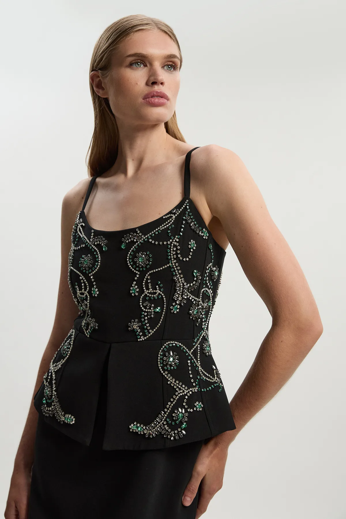 Petite Crystal Embellished Peplum Bandeau Pencil Midi Dress BKK25333