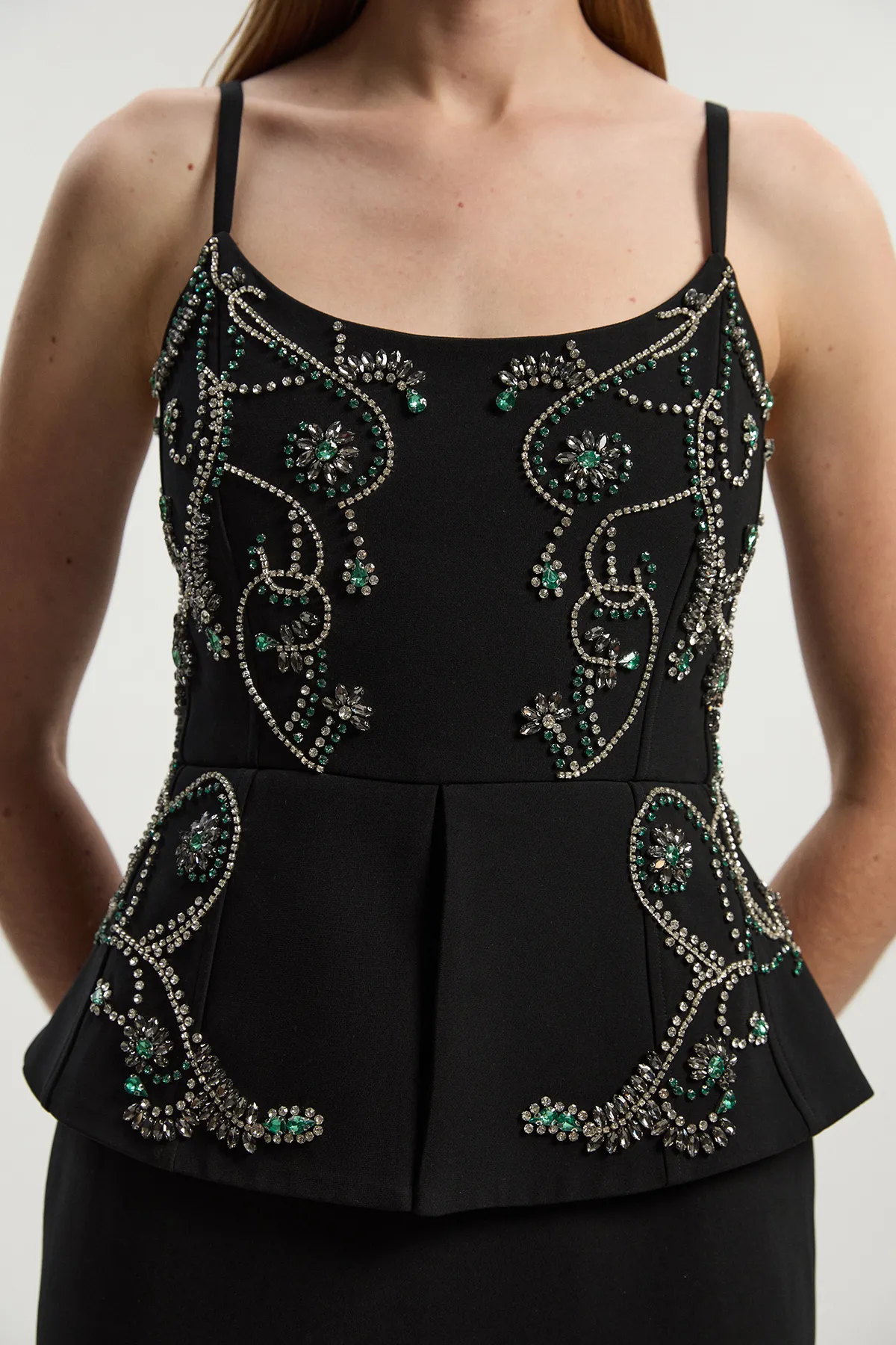 Petite Crystal Embellished Peplum Bandeau Pencil Midi Dress BKK25333 4 Petite Crystal Embellished Peplum Bandeau Pencil Midi Dress BKK25333