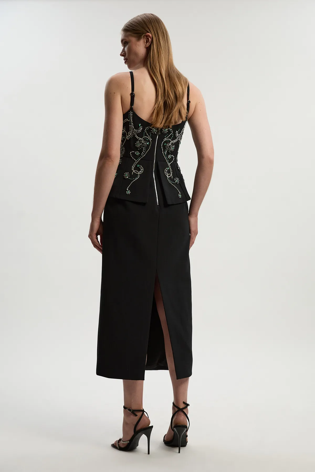 Petite Crystal Embellished Peplum Bandeau Pencil Midi Dress BKK25333 5 Petite Crystal Embellished Peplum Bandeau Pencil Midi Dress BKK25333