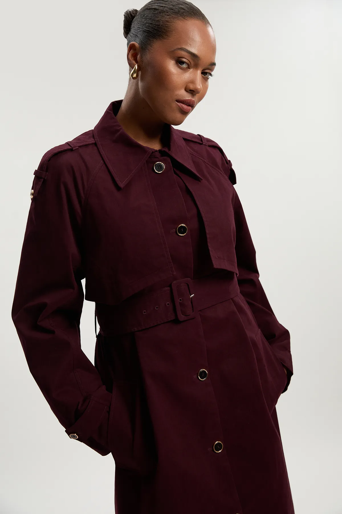 Plus Size Pleated Black Trench Coat BKK25359 3 Plus Size Pleated Black Trench Coat BKK25359