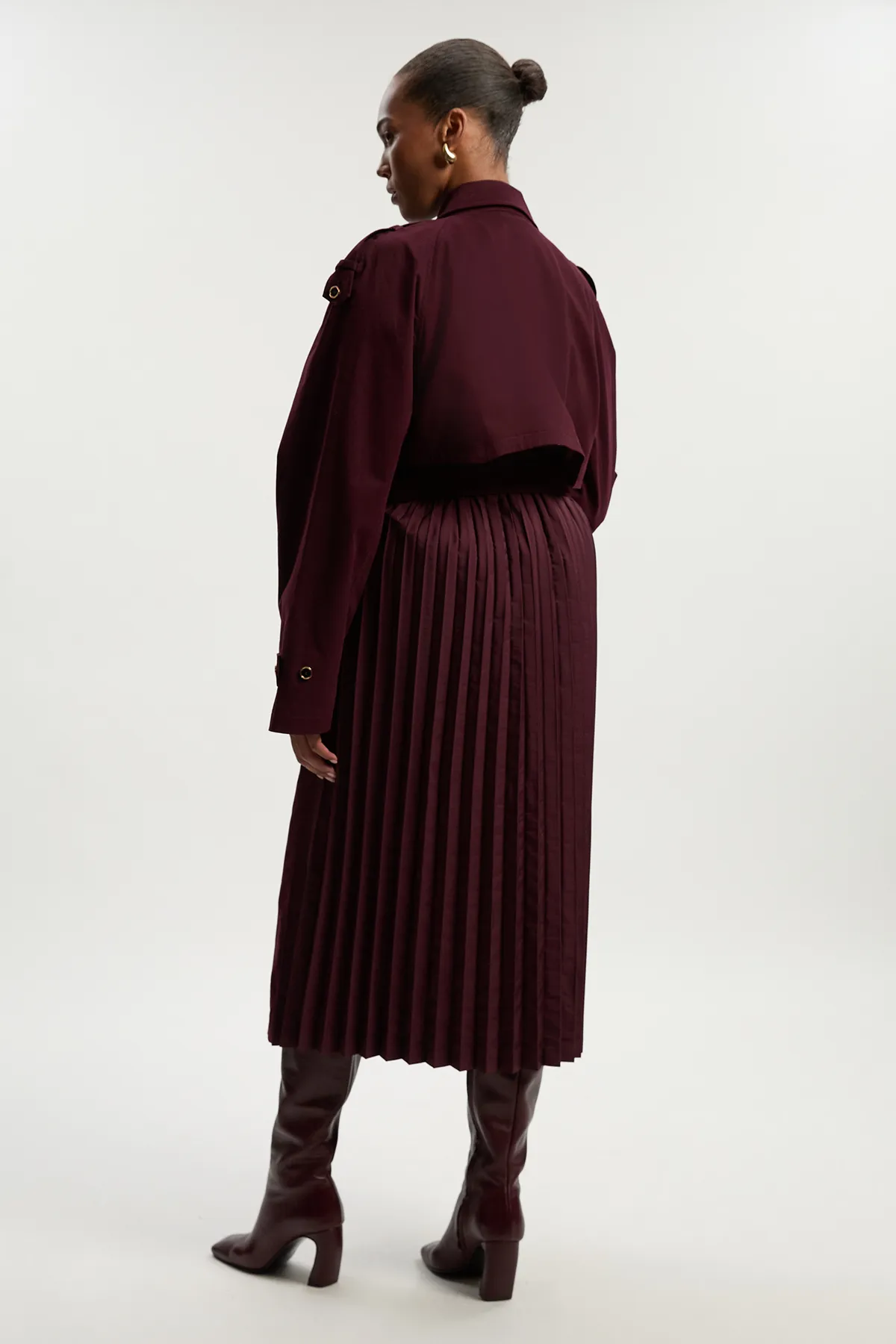 Plus Size Pleated Black Trench Coat BKK25359 7 Plus Size Pleated Black Trench Coat BKK25359