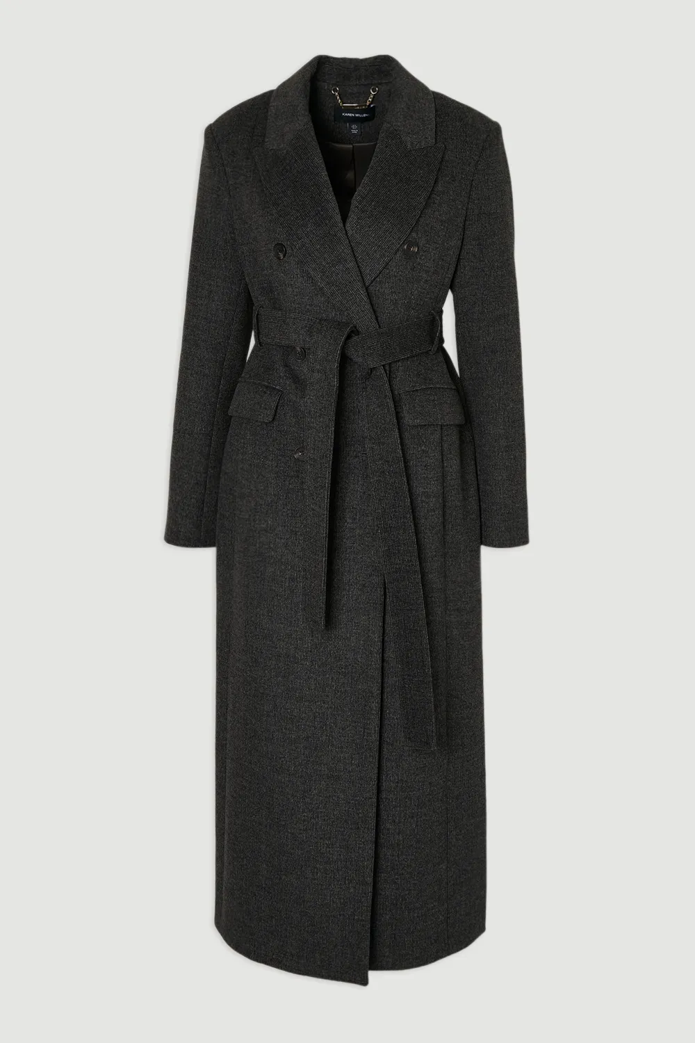 Brushed Wool Check Double Breasted Belted Tailored Maxi Coat BKK25365 4 Brushed Wool Check Double Breasted Belted Tailored Maxi Coat BKK25365