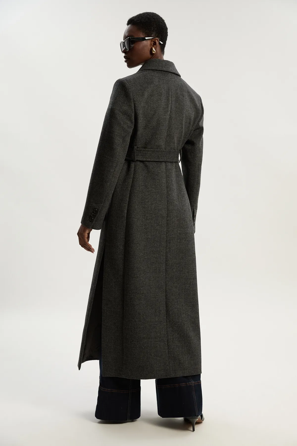 Brushed Wool Check Double Breasted Belted Tailored Maxi Coat BKK25365 6 Brushed Wool Check Double Breasted Belted Tailored Maxi Coat BKK25365