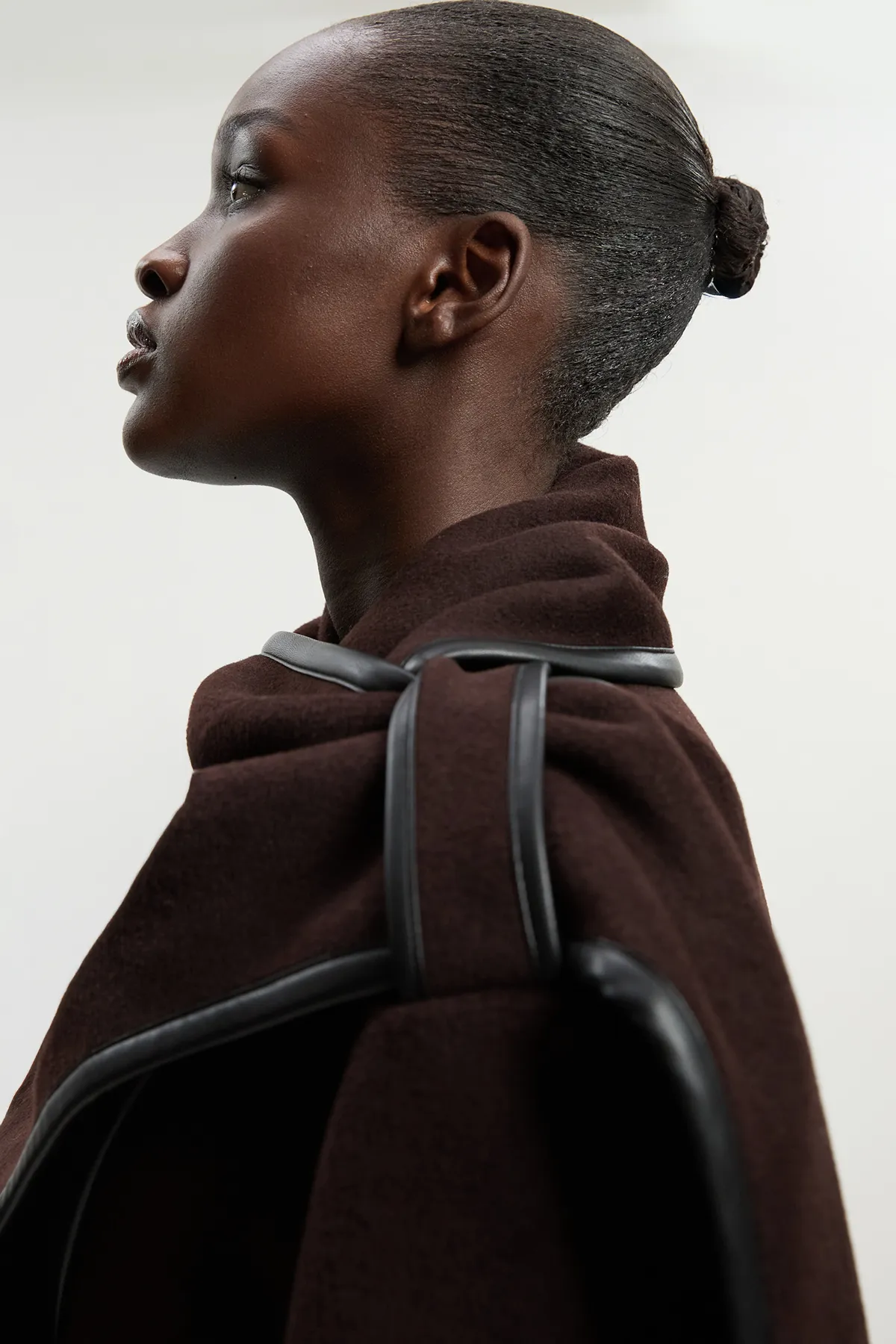 Petite Brushed Wool Pu Mix Scarf Neck Belted Tailored Maxi Coat BKK25369