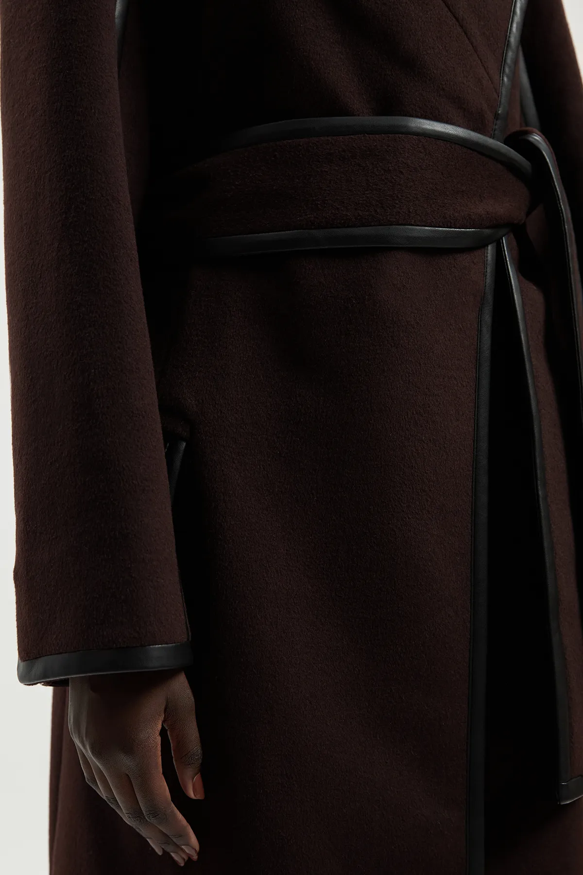 Petite Brushed Wool Pu Mix Scarf Neck Belted Tailored Maxi Coat BKK25369 3 Petite Brushed Wool Pu Mix Scarf Neck Belted Tailored Maxi Coat BKK25369