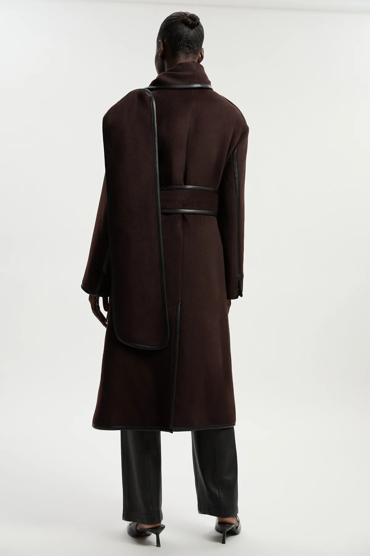Petite Brushed Wool Pu Mix Scarf Neck Belted Tailored Maxi Coat BKK25369 5 Petite Brushed Wool Pu Mix Scarf Neck Belted Tailored Maxi Coat BKK25369