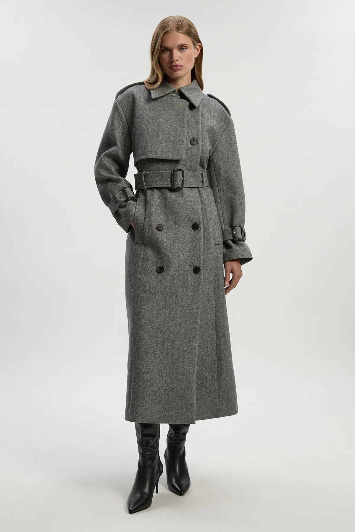 Herringbone Wool Belted Trench Tailored Maxi Coat BKK25373 3 Herringbone Wool Belted Trench Tailored Maxi Coat BKK25373