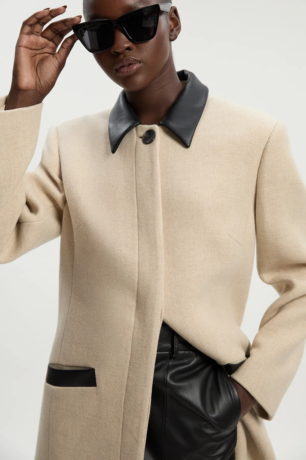 Wool Pu Mix Tailored Midi Coat BKK25390 3 Wool Pu Mix Tailored Midi Coat BKK25390