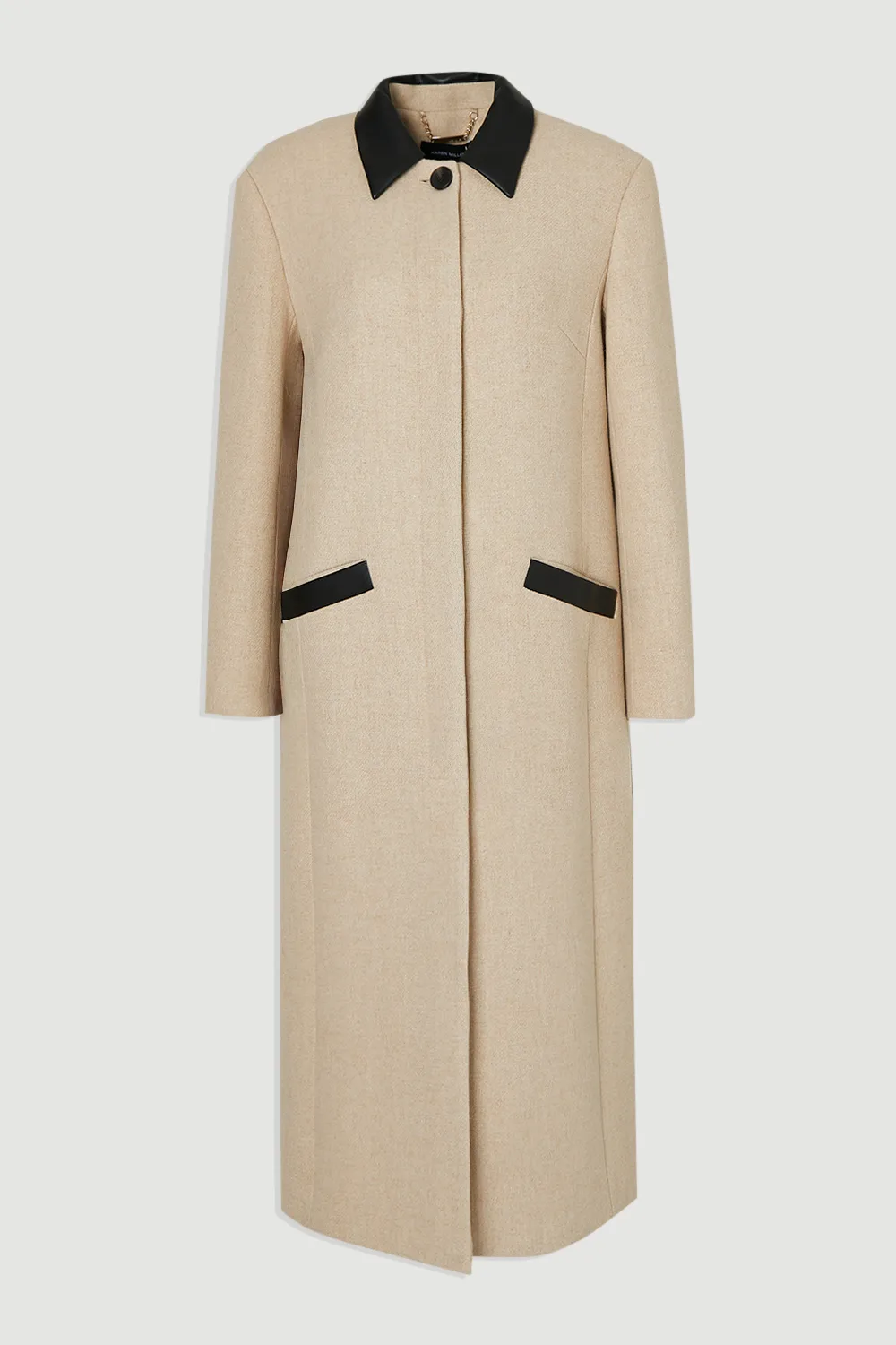Wool Pu Mix Tailored Midi Coat BKK25390 4 Wool Pu Mix Tailored Midi Coat BKK25390
