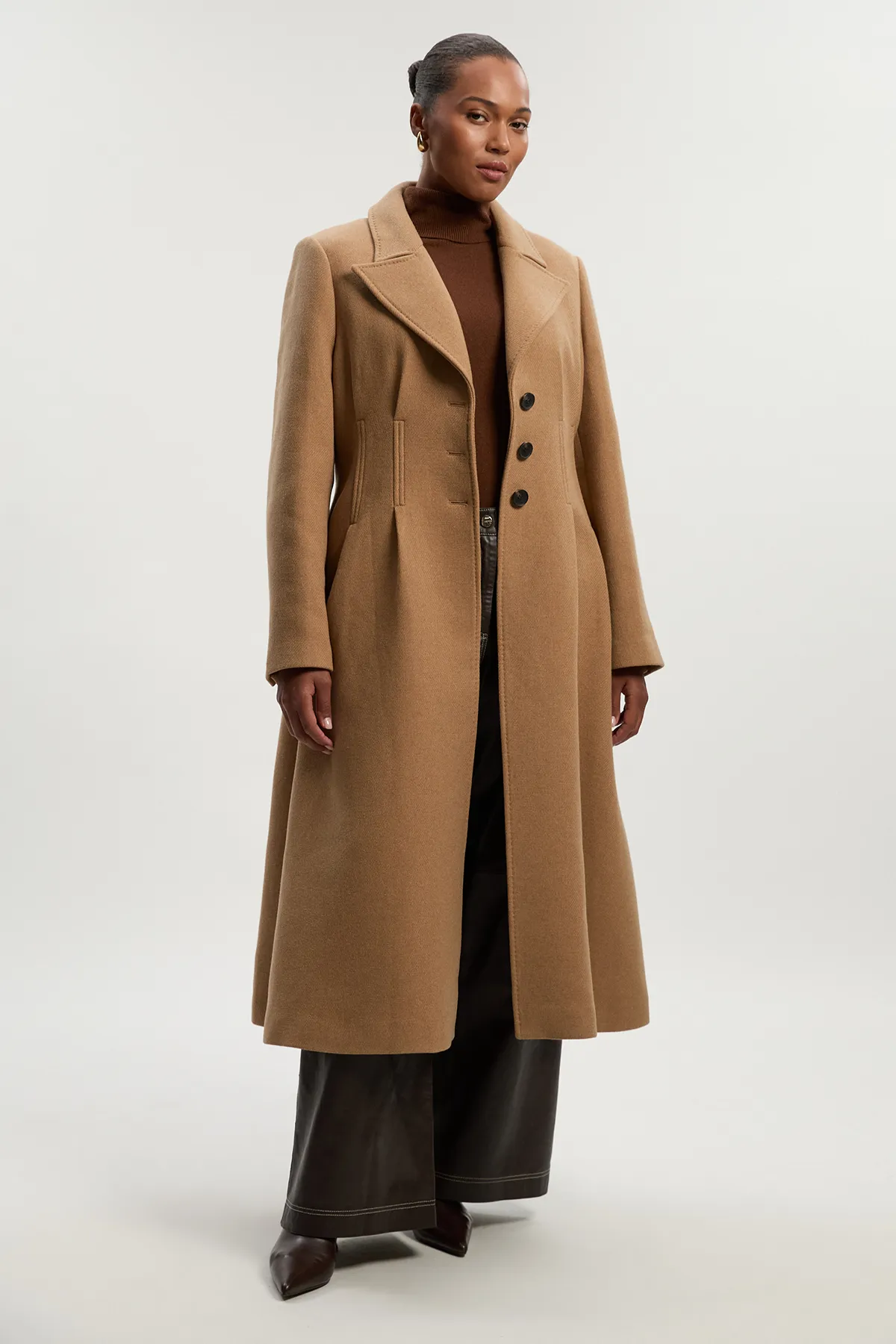 Plus Size Wool Corset Detail Full Skirted Tailored Maxi Coat BKK25391