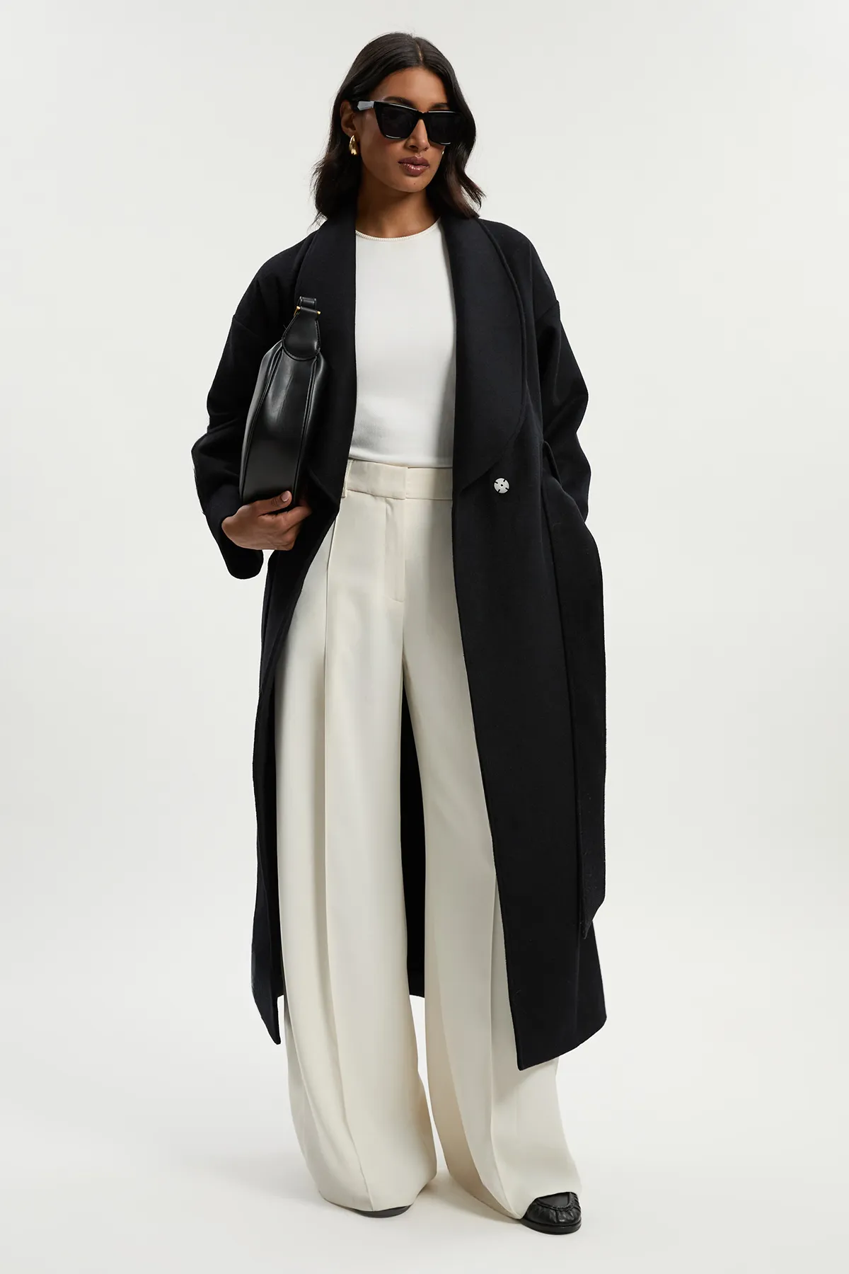 Petite Brushed Wool Belted Wrap Tailored Maxi Coat BKK25392