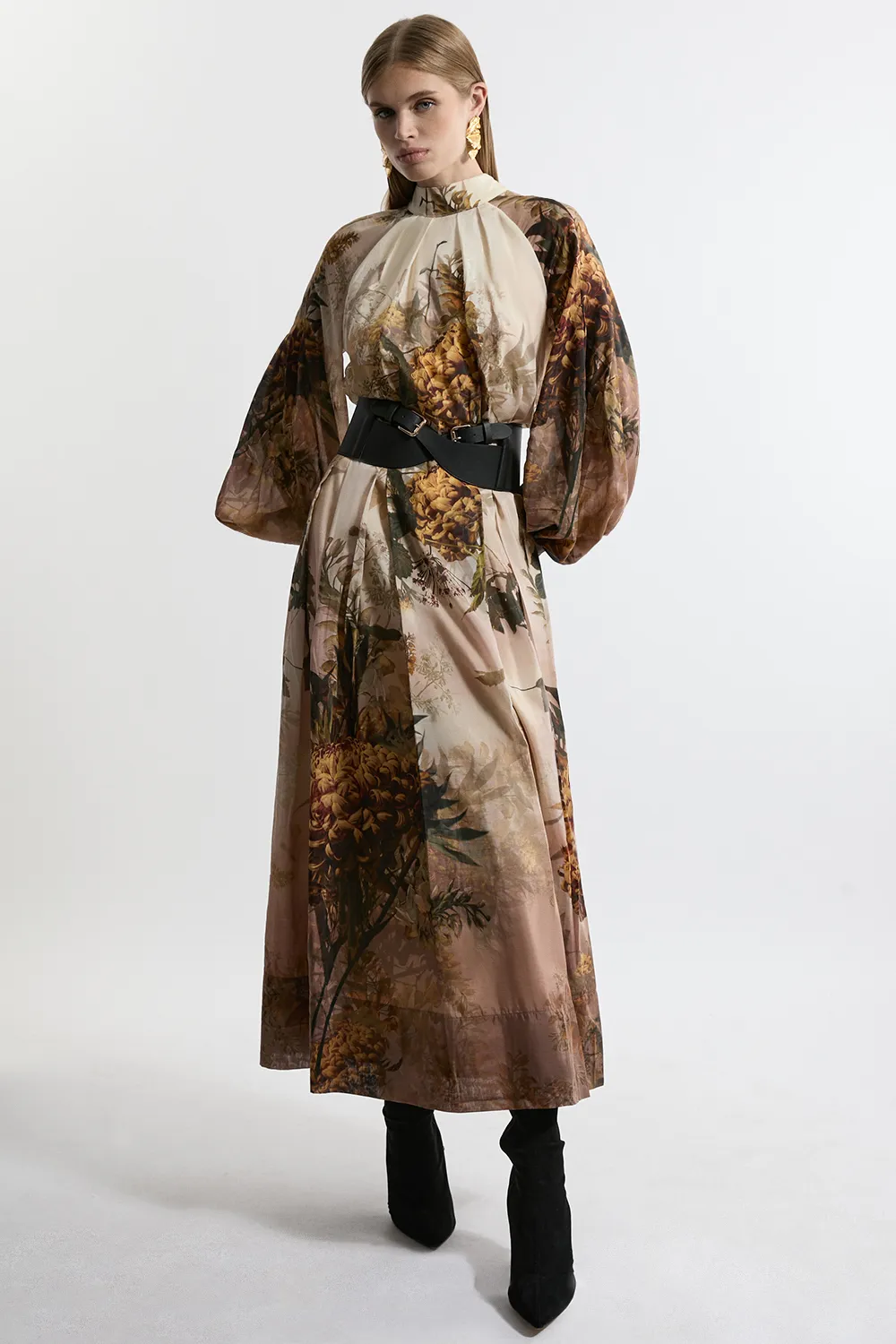 Lydia Millen Tall Silk Cotton Border Print Belted Maxi Dress BKK20839