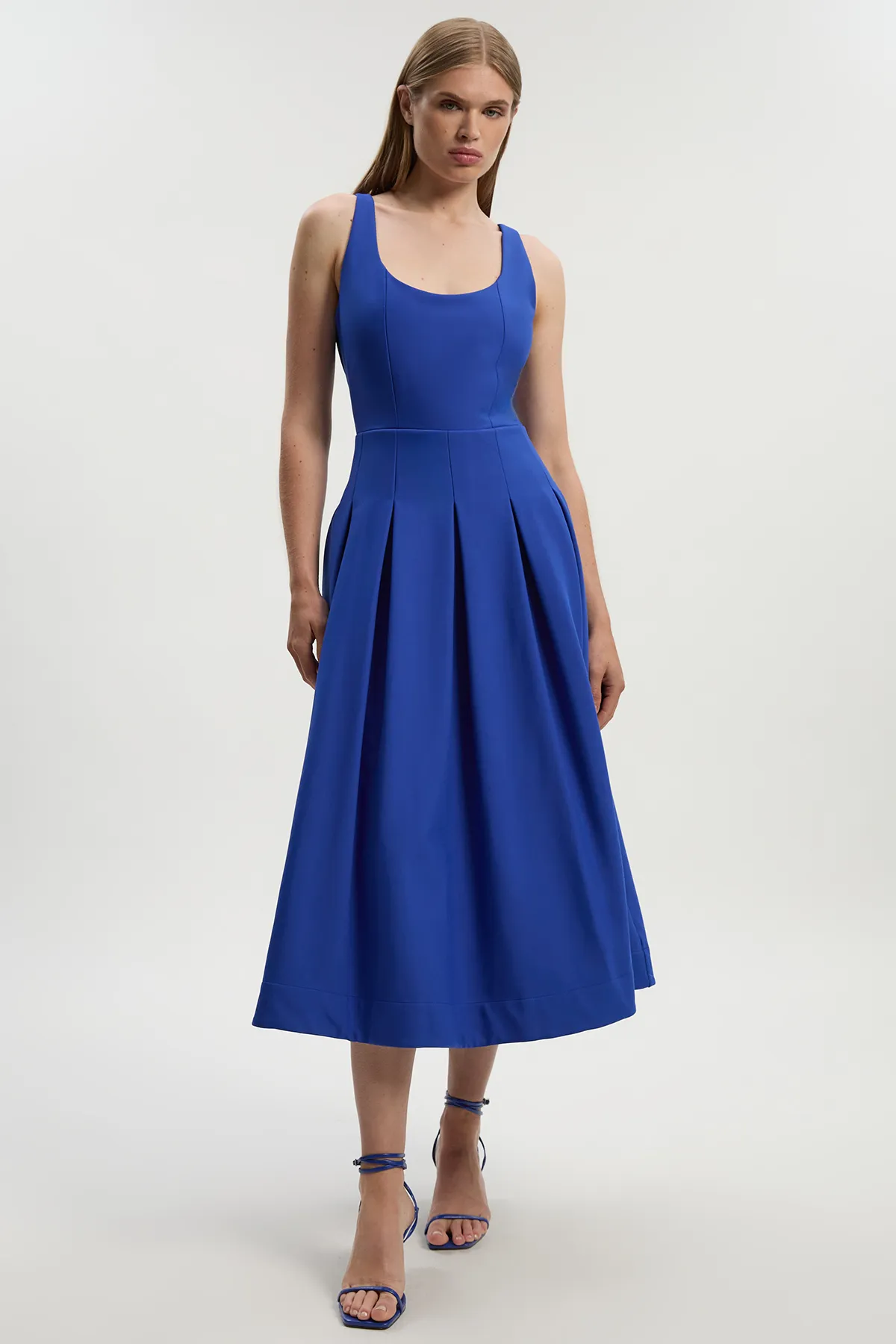 Petite Tailored Scuba Strappy Full Skirted Midi Dress BKK25431