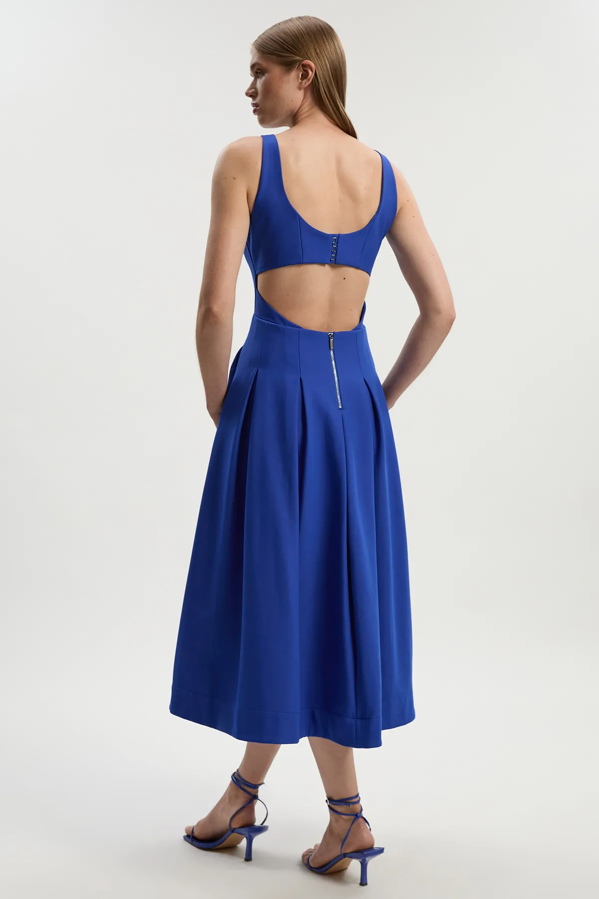 Petite Tailored Scuba Strappy Full Skirted Midi Dress BKK25431