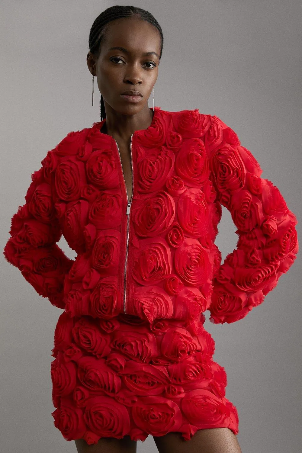 Crinkle Rosette Woven Bomber Jacket BKK20835 3 Crinkle Rosette Woven Bomber Jacket BKK20835