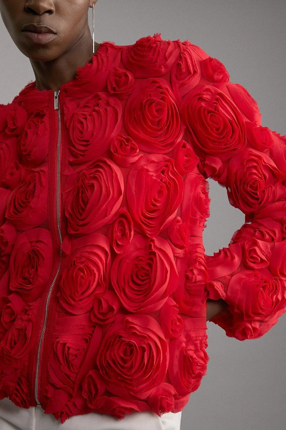 Crinkle Rosette Woven Bomber Jacket BKK20835 5 Crinkle Rosette Woven Bomber Jacket BKK20835