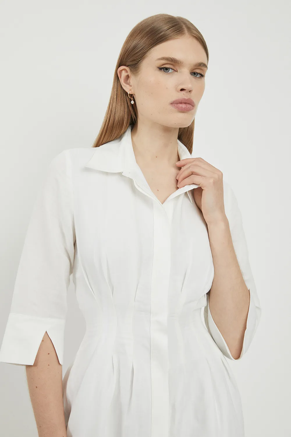 Lydia Millen Petite Premium Tailored Linen Darted Waist Midi Dress BKK25439