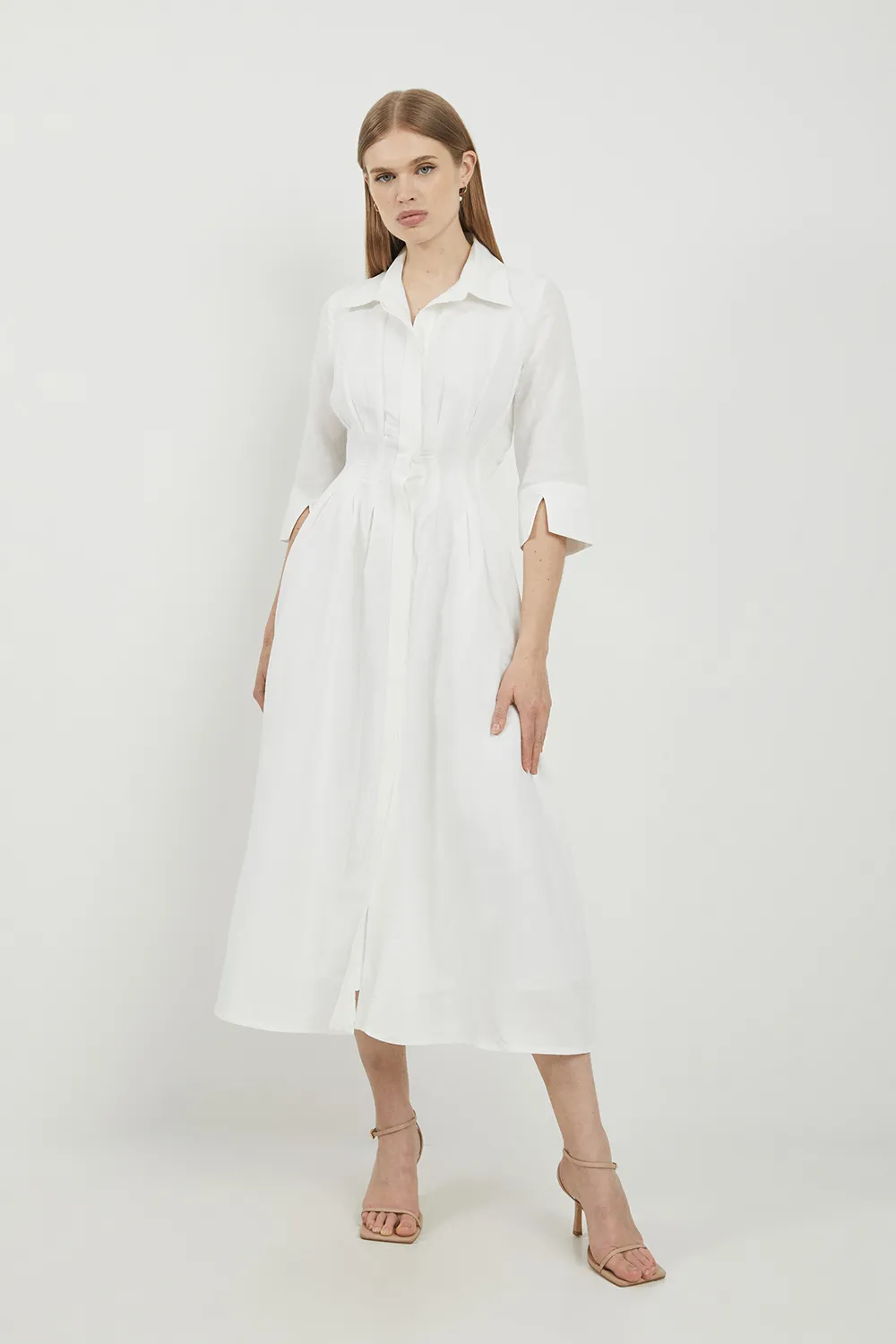 Lydia Millen Petite Premium Tailored Linen Darted Waist Midi Dress BKK25439 3 Lydia Millen Petite Premium Tailored Linen Darted Waist Midi Dress BKK25439