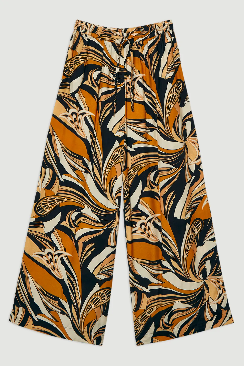 Beach Border Print Spun Viscose Tie Waist Wide Leg Trousers BKK25462 4 Beach Border Print Spun Viscose Tie Waist Wide Leg Trousers BKK25462