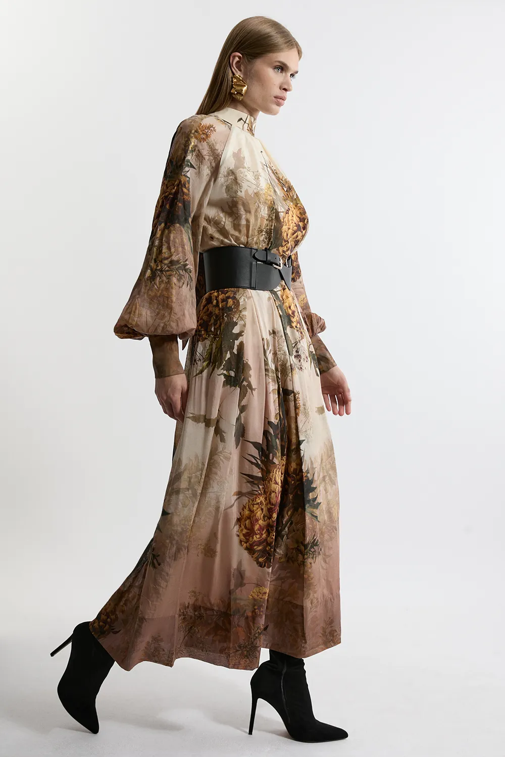 Lydia Millen Petite Silk Cotton Border Print Belted Maxi Dress BKK20840