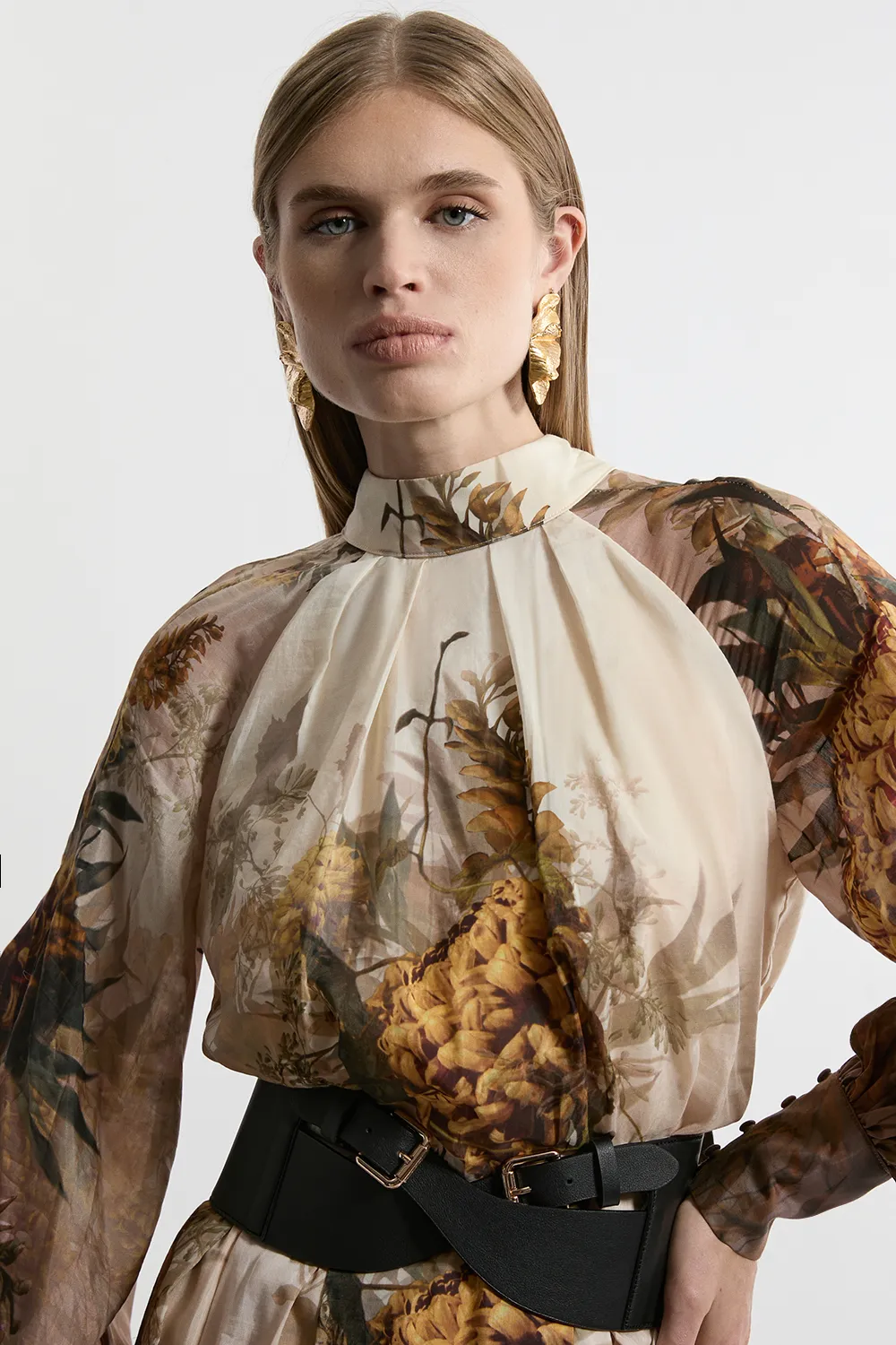 Lydia Millen Petite Silk Cotton Border Print Belted Maxi Dress BKK20840