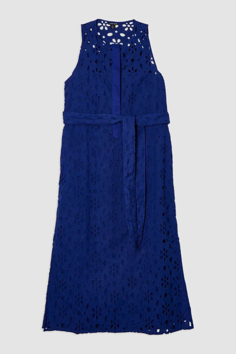 Cotton Eyelet Sleeveless Belted Midi Woven Dress BKK25471 4 Cotton Eyelet Sleeveless Belted Midi Woven Dress BKK25471