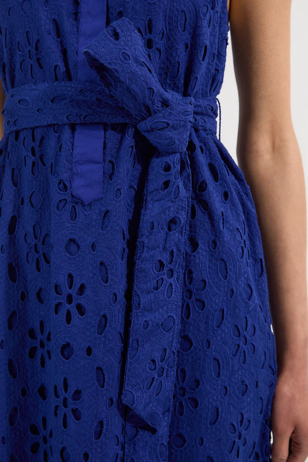 Cotton Eyelet Sleeveless Belted Midi Woven Dress BKK25471 5 Cotton Eyelet Sleeveless Belted Midi Woven Dress BKK25471