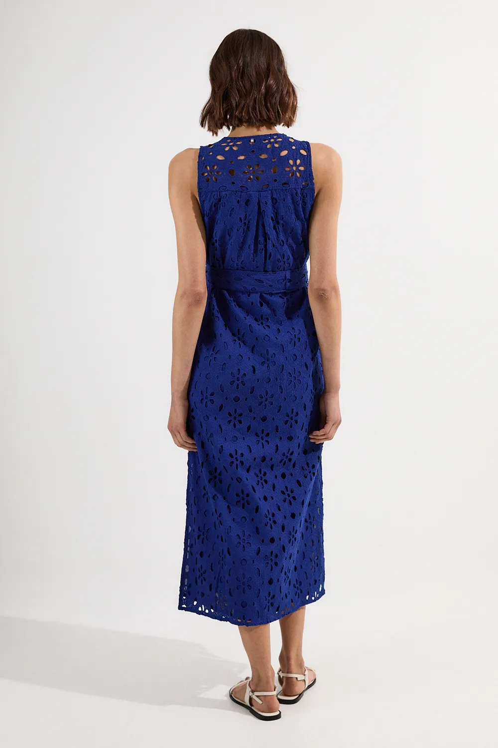 Cotton Eyelet Sleeveless Belted Midi Woven Dress BKK25471 6 Cotton Eyelet Sleeveless Belted Midi Woven Dress BKK25471