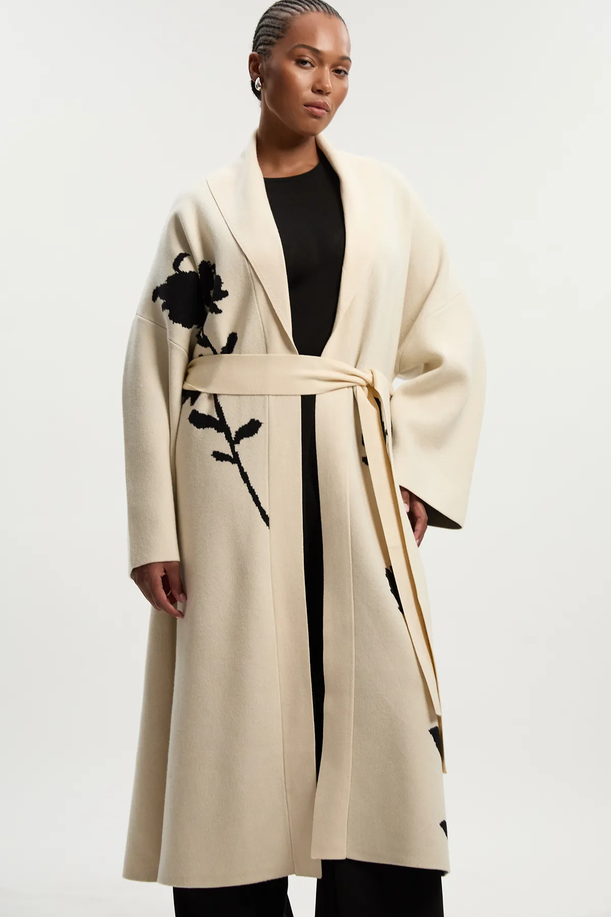 Plus Size Jacquard Floral Knitted Coatigan BKK25511