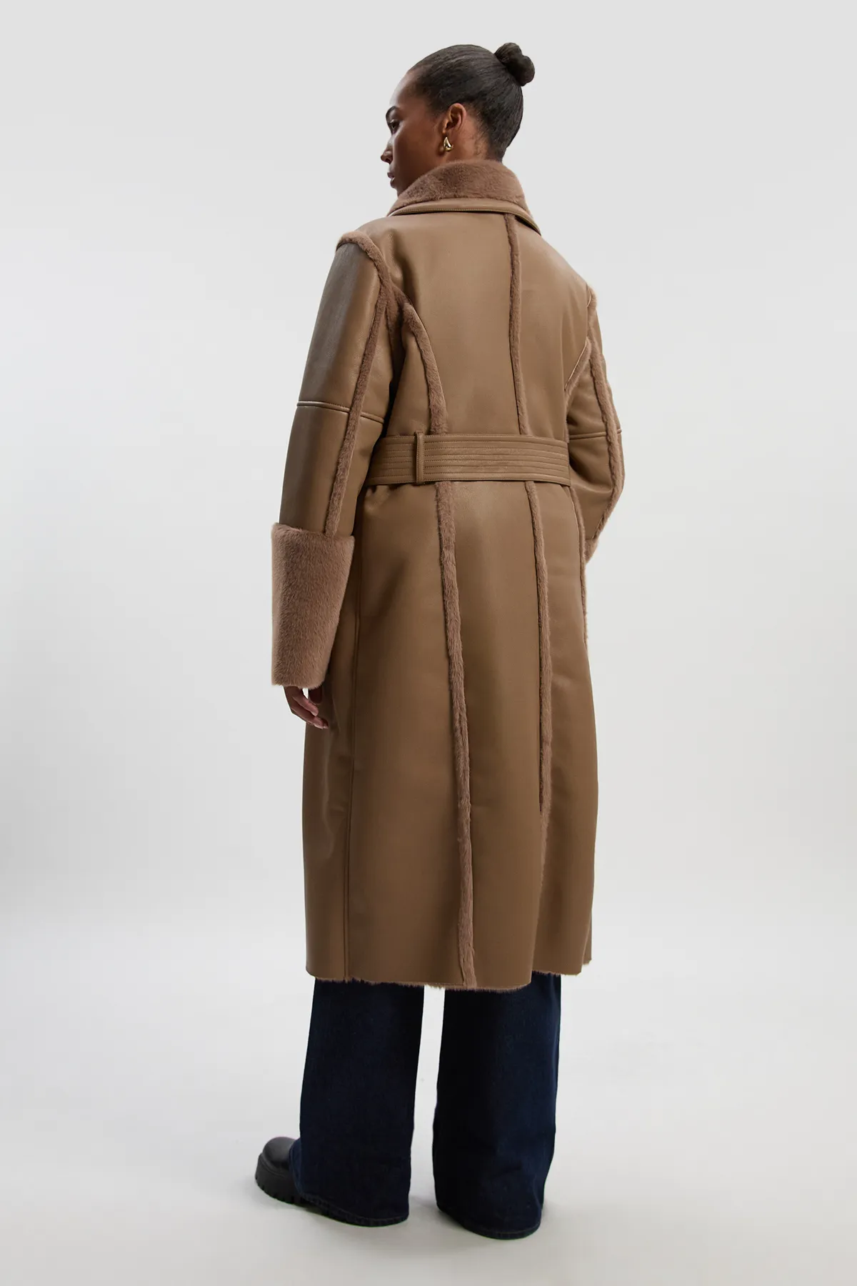 Plus Size Faux Fur Buckle Detail Belted Biker Midi Coat BKK25531 5 Plus Size Faux Fur Buckle Detail Belted Biker Midi Coat BKK25531