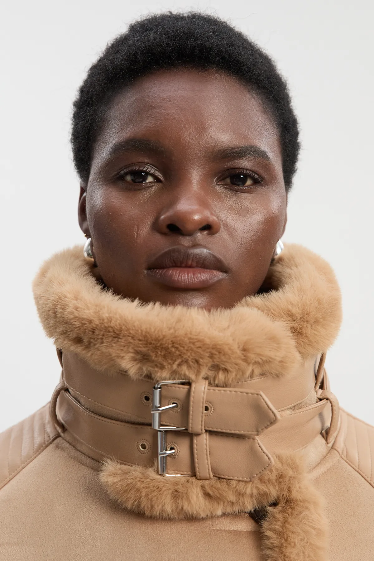 Petite Faux Shearling Biker Longline Coat BKK25534