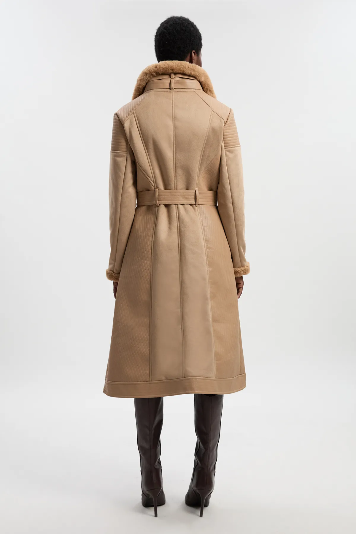 Petite Faux Shearling Biker Longline Coat BKK25534